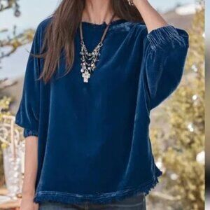 Sundance Alannah Silk Blend Velvet Top Batwing Sleeves Whimsigoth in Blue XL